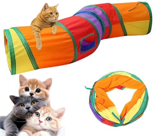 WIRZUL - Tunnel Pieghevole per Gatti e Conigli - Giocattolo per Animali Domestici con Giocattolo Appeso, Adatto a Gatti, Conigli, Cuccioli e Piccoli Animali