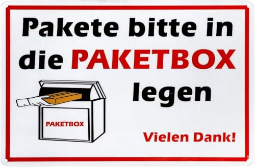 Paketbox Schild Aluminium 20x30 cm – Paketbox Aufkleber mit UV-Schutz, wetterfestes Hinweisschild „Pakete bitte in die Paketbox legen“ für Haus, Hof und Eingangstür