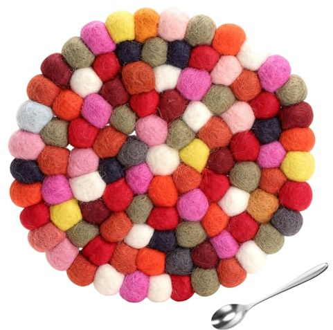 KQDRAVINE 1 Pezzo Sottobicchiere in Feltro da 20 cm e un Cucchiaino da Caffè, Resistente al Calore, Coasters, per Tazze Pentole Padelle e Tazze Lavorata a Mano in Feltro Previene le Ustioni in Cucina