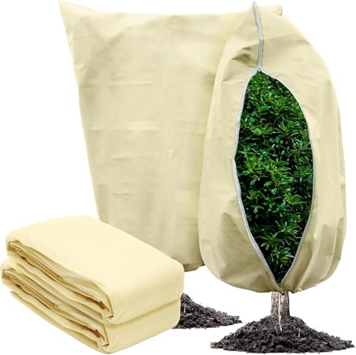 Lansls 2 Protezioni per Piante Invernali, Elo per Piante Inverno Antigelo, Protezione Invernale per Piante in Vaso, con Cerniera e Corda di Estrazione per Prevenire Insetti e Freddo (120 x 180cm)