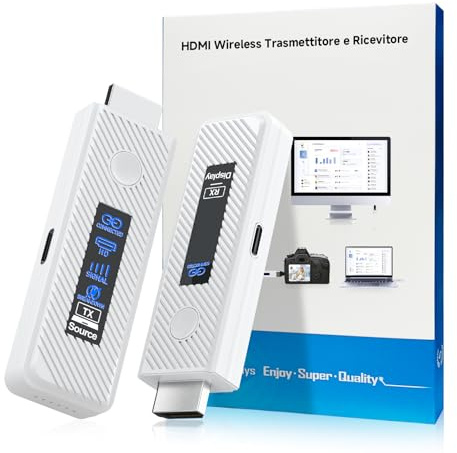 Moman Trasmettitore HDMI Wireless 4K Decoding Extender HDMI Senza Fili 196FT Trasmettitore e Ricevitore Adapter 2.4G/5G 2 Modes Per Laptop/PC/Camera (TX) and TV/Monitor/Projector (RX)