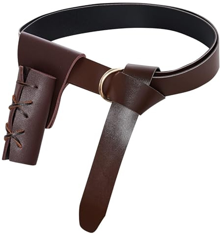 IHLOOTD Accessoires Ceinture Médiévale 2 Pièces Ceinture Cuir Médiévale Ceintures Renaissance Étui Épée Ceintures pour Cosplay, Carnaval, Pirate, Viking Accessoires (Marron)