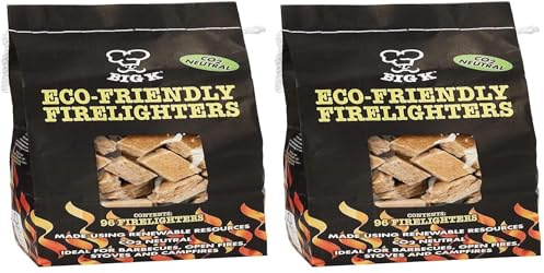96 Eco-Friendly Firelighters - FSC Recycled 100% for Stoves, Barbecues, Campfires and Open Fires (Pack of 2)