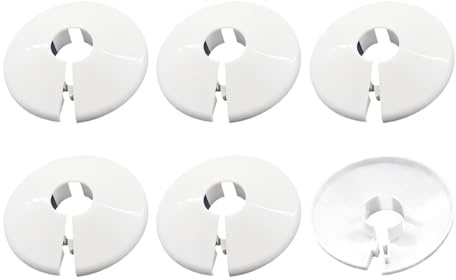 15mm Radiator Pipe Covers 6 Pack, White Matte Snap-On Pipe Collars, Decorative Pipe Roses for Central Heating & Radiator Pipes, Heat Resistant PVC Pipe Sleeves
