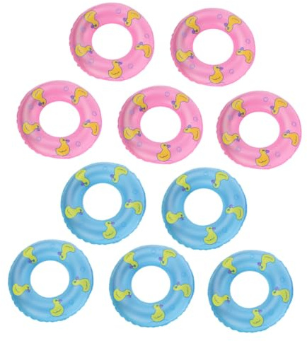 KICHOUSE 10 Pezzi Anelli da Nuoto Gonfiabili Mini Salvagente, Giocattoli Galleggianti in Plastica Resistenti per Piscina e Spiaggia, Accessori Estivi per Giochi Acquatici