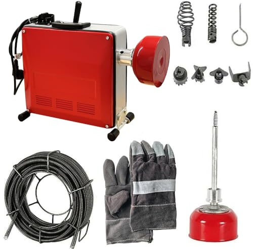 850 W 400 rpm - Máquina de limpieza de tuberías eléctrica con diámetro de 16 mm, 20 m y 2,5 m de cable de resorte, para tuberías de 40 – 200 mm de diámetro, espiral de limpieza de tuberías, limpiador