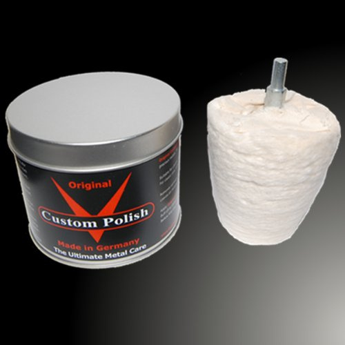 CUSTOM POLISH ORIGINAL Polierset 400g Chrompolitur Alu Politur + Polieraufsatz in Kegelform (EINWEG Verpackung)