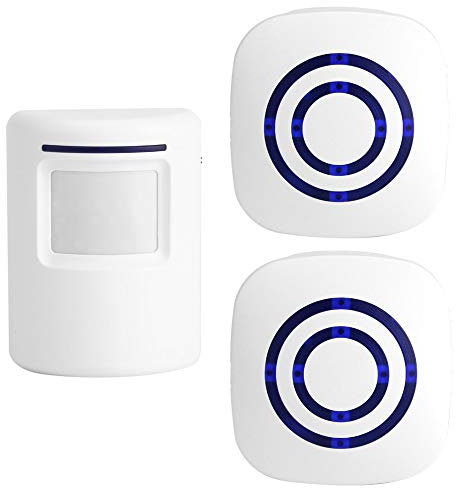 Actpe Motion Sensor Doorbell for Business, Outdoor Doorbell Kit Wireless Entry Warning Infrared Motion Sensor Gong with 2 Plug-in Receivers and 1 PIR Sensor Detector Warning