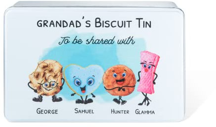 Personalised Name Metal Biscuit Tin Shortbread Cookies Gift Tin Cookie Jar Cookies Gift Box with Lid Home Kitchen Food Gifts Storage Containers Canister Custom Biscuits Tin Gift for Grandma Mom Dad