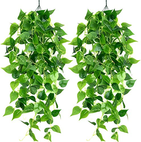 Firschoie 2 Pièces Lierre Artificielle Plantes Guirlande, 100cm Artificielles à Suspendre Fausse Couronne de Lierre, Convient pour Mariage, Jardin, Panier Suspendu, Couloir, décoration Murale