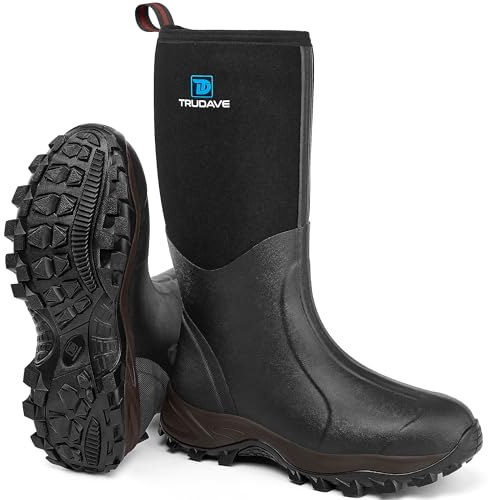 Trudave Rubber Boots for Men & Women with Steel Shank, Reliable 6mm Neoprene Waterproof Insulated Rain Boots, Warm Anti-slip High Traction Multi-season Dry Mud Boot for Outdoor Work Hunting, Size 8