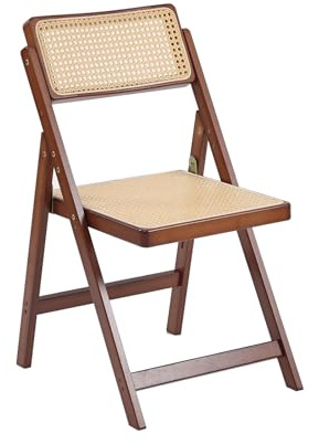 Tiita Rattan Dining Chairs Set of 1, Mid Century Modern Folding Chair, Bamboo Folding Dining Chairs for Small Space, Dining Room, Living Room, Bedroom, Walnut
