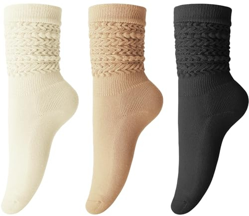 DRESHOW 3 Paia Calzini Slouchy da Donna Calzini Morbidi Ragazza Scrunch Calzettoni Calzini Lavorati a Maglia al Ginocchio Impilabili per Donne Stivali