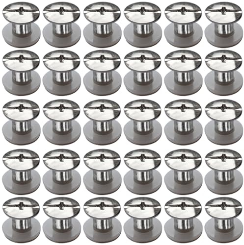 SHSMPXOY Chicago skruvar stolpar, skruvar nitar för läder, Chicago bindande skruvar, metallnitar ersättning reparation för väskor, bok, halsband, ryggsäckar, hundkoppel, koppel (silver, M5 x 5: 30 st)