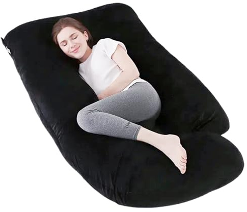 ALLOPERA, cuscino gravidanza 145 cm – Supporto per gambe, schiena, collo, spalle, fianchi e pancia per donne incinte, con federa removibile e lavabile in velluto (nero carbone)