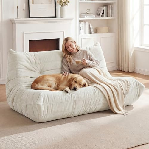 Boneless Floor Sofa, No Assembly Required & Non-Slip Lounge Loveseat in Soft Shiny Fleece, Bean Bag Couch in a Box for Living Room, Bedroom, Apartment & Office