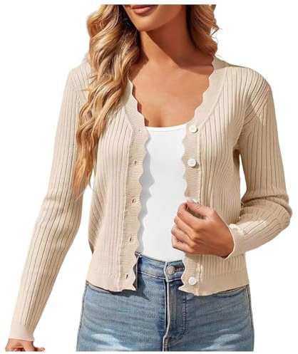 Foweknow Cárdigan corto de punto fino para mujer, chaqueta de verano suave con botones, suéter frontal abierto de punto, cárdigan de punto liso, chaqueta fina de entretiempo para primavera y otoño