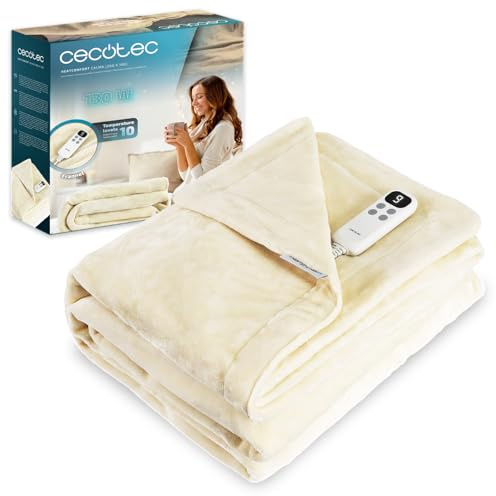 Cecotec Manta Eléctrica 200x180cm HeatConfort Calma (200 x 180). 130W, 10 Niveles de Temperatura Ajustables, Controlador LCD Extraíble, Temporizador con Apagado Automático, PTC+ Tecnología NTC