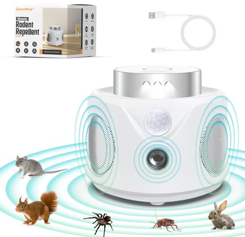 Repelente Ultrasónico de Ratones con 3 Parlantes, Silencioso 3 Modos Repelente de Ratones Enchufe con 9 Luces Estroboscópicas, 360° Ahuyentador de Topos Repelente Gatos para Rata Araña Polilla Hormiga