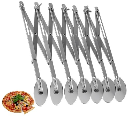 AMONENZ 7 Räder Teigschneider, Verstellbar Mehrrund Blätterteig Schneider, Edelstahl Nudelschneider, Silber Pizza Schneider Rad, für Pizza, Teig, Pfannkuchen