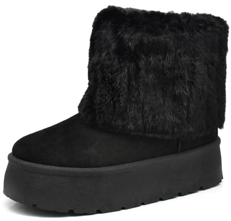 IF Stivali Stivaletti Caldi Invernali Da Donna Al Polpaccio Con Pelo Pelliccia Platform Zeppa Camoscio Sintetico T004 Nero N.39
