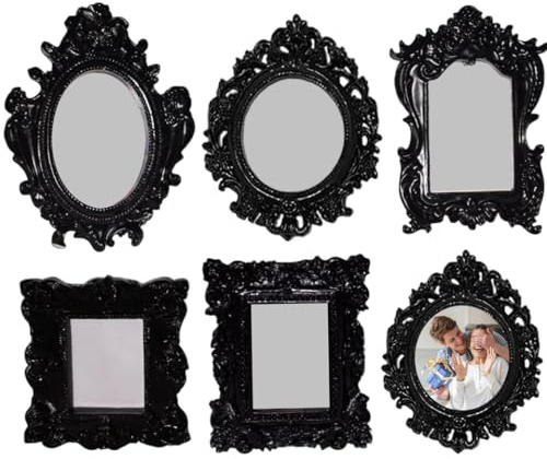 SMELEYOU Conjunto de marcos de cuadros antiguos, 5 marcos góticos negros con formas rectangulares ovaladas, decoración de pared Vintage de resina
