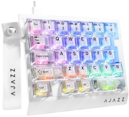 A.JAZZ AK029 Teclado de Juego para Una Mano con 29 Teclas Cableado,Frecuencia de Sondeo 8000Hz,Interruptores Magnéticos RT 0.01mm Hotswappable,RGB,Controlador Web-Blanco Transparente