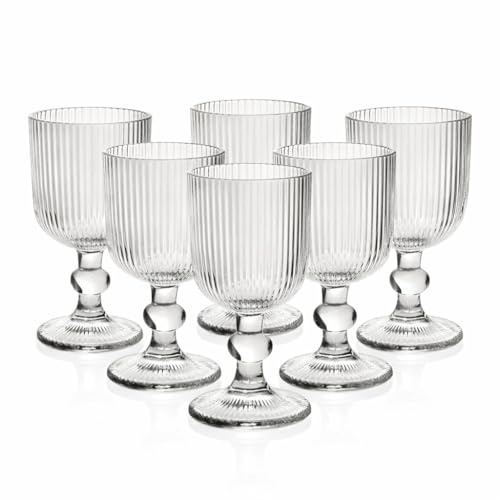 MECSAL CASALINGHI Set 6 Calici in Vetro Rigato 250 ml – Calici Colorati per Acqua, Cocktail e Aperitivo, Design Elegante, Resistenti e Lavabili in Lavastoviglie (Trasparente)