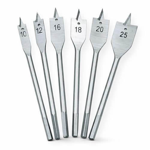Topolenashop Juego de 6 brocas planas para madera Ø 10-25 mm vástago hexagonal 1/4 cambio rápido para taladro y atornillador – perforación madera y derivados VHT02621