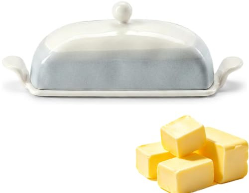 Mantequillera de cerámica, para 250 g y 500 g de mantequilla, campana para mantequilla, queso, aperitivos, mantequilla francesa con tapa, apto para lavavajillas (blanco)