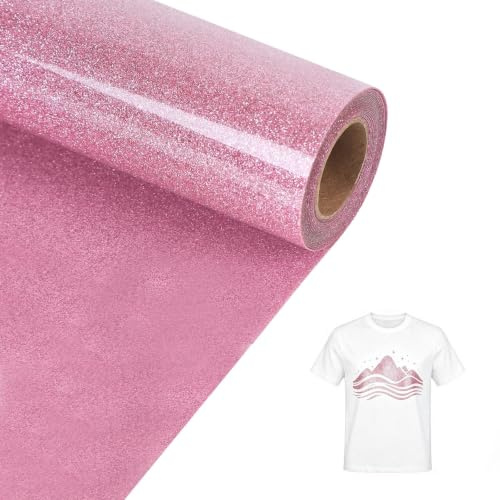 ZIJANG Papier Transfert Textile Thermocollant Pailleté, Rose | Film Transfert 30,5 X 100 cm Découpable et Repassable pour Vêtements, Chapeaux et Sacs