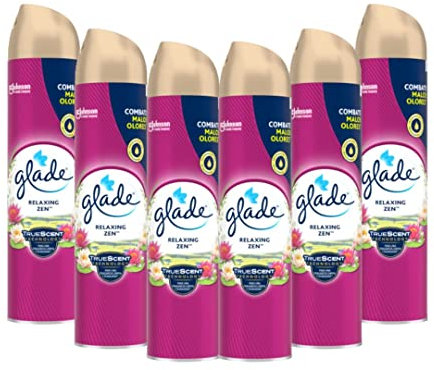 Glade® Aerosol - Ambientador Spray contra malos olores. Esencia para casa y baño fragancia Relax Zen, Pack de 6 Unidad, 300ml