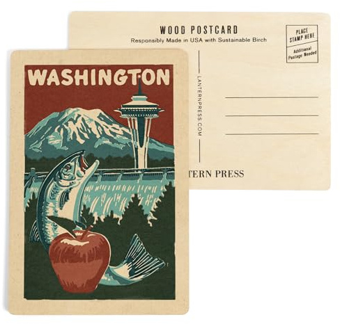 Washington State, Woodblock (4x6 Birch Wood Postcards, 2-Pack Stationary, Rustic Home Wall Decor)