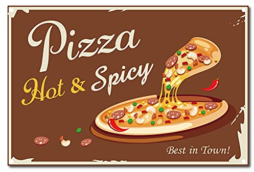 CREATCABIN Cartel Chapa Metal para Pizza Picante Retro Divertido Vintage Divertidopara Decoración Pared Mural Artístico Pintura Hierro Colgante para el Hogar Jardín Bar Pub Cocina 8 x 12 Pulgada