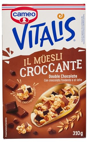 Cameo Vitalis Muesli Croccante Double Chocolate, con Fiocchi Integrali di Avena Cioccolato Fondente e al Latte, Cereali Grandi Croccanti e Gustosi, Circa 10 Porzioni, Ricco di Fibre, 310 g