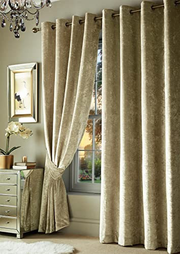 Roseley Crushed Velvet Curtains Eyelet Ring Top Fully Lined For Living Room Kitchen Bedroom 2 Panels Tiebacks Included (Champagne, 46 x 72'')