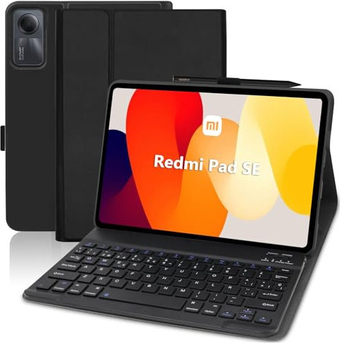 AGARELE Funda Teclado para Xiaomi Redmi Pad SE, Cuero Ultra Delgada Smart Case con Magneticamente, Español Ñ Funda Teclado QWERTY Diseño Compatible con Redmi Pad SE 11 Pulgadas 2023, Negro