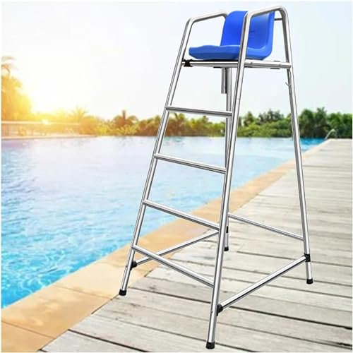 AviiSo Escalera de Seguridad Taburete de bar con silla de salvavidas, 1,2 m/1,5 m/1,8 m de altura Silla de salvavidas, Marco de acero inoxidable resistente. con asiento cómodo, Carga 300 kg/660 libras