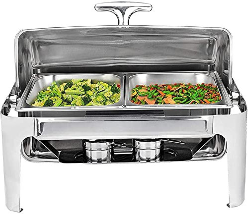 9L Chafing Disk Buffet Set - Rostfritt stål Roll-Top Chafer Värmare med 1/2rd insatser, matpanna, vattenpanna och bränslehållare, håller maten varm i alla evenemang Decoration