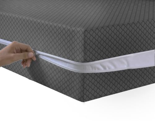 Housse de matelas zippée à enveloppe complète anti-punaises de lit avec protecteur à fermeture éclair pour matelas 30 cm de profondeur et hypoallergénique - Housse de matelas avec fermeture éclair