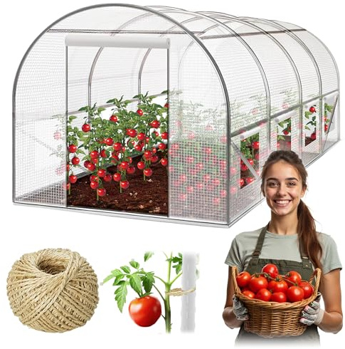 Plonos Serre Tunnel en Film Plastique avec Cadre en Acier - avec Support pour Plantes - 2 x 4,5 x 2 m - 9 m² - Blanc