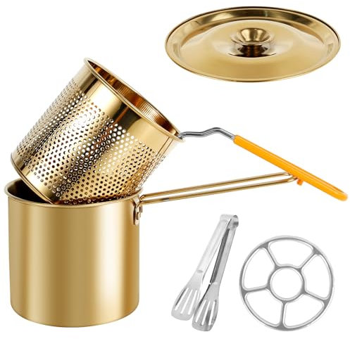 Pentola per friggere in acciaio inox, 1200 ml, con cestello per filtri, protezione da scottature, resistente agli spruzzi, per friggere piccoli pezzi di pollo, patatine fritte, calamari