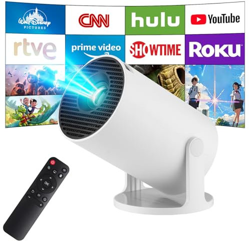 Cawevon Mini Projector, HY300 Pro+ Smart 4K Portable Projector with 5W Speaker, Android 11 WiFi 6 BT5.4, 130'' Screen, 180° Rotation, Auto Keystone, White