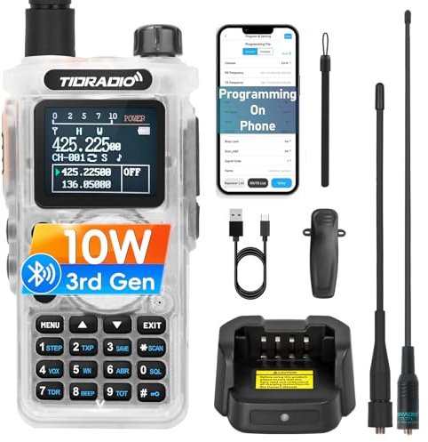 (3rd Gen) TIDRADIO TD-H8 10W Ham Radio, CHIRP/APP/Web Bluetooth Programming,199CH, Airband Reception, Freq Copy, DTMF, NOAA Weather, 2500mAh Walkie Talkies Long Range, Headset- Crystal, 1 Pack
