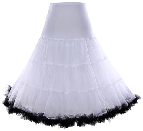 Edhomenn Women 50s Vintage Petticoat Tulle Half Slip Plus Size A-Line Crinoline Underskirt Ladies Evening Wedding Dress (White, s-m)