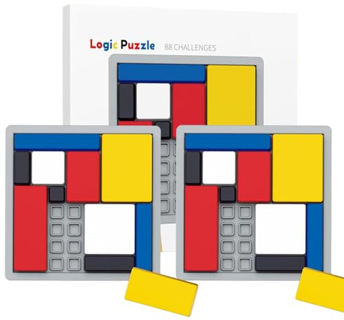 XKrmp Creative ​Geometric Blocks​ Game with ​Storage Tray, ​3D Logic IQ​ Training, ​Montessori STEM​ Educational Toys for All Ages, with ​88 Challenges​ and ​Colorful Shape Patterns (2Pcs)