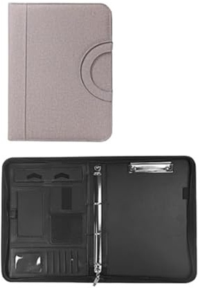 Cartella portadocumenti in pelle Cartella portadocumenti for conferenze, con cerniera, in pelle, formato A4, blocco for appunti, for tablet, portatile, manico circolare(Gray)