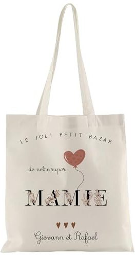 Sac tote bag personnalisé Mamie – Sac fourre-tout femme – Cadeau mamie personnalisé – Sac coton réutilisable – Idée cadeau fête des grands-mères