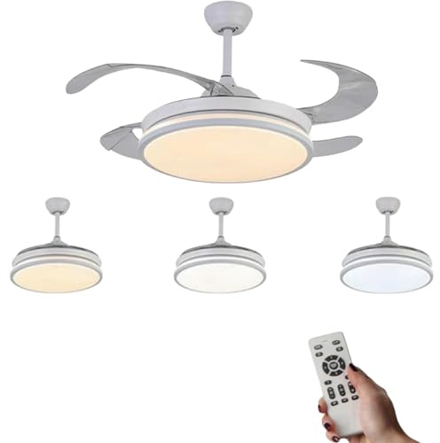 Mi Ko Mi Ka Ventilador de techo 36W Blanco de Luz con Mando a Distancia -Motor DC Eficiente y Silencioso, 3 tonalidades, aspas desplegables, 6 velocidades, control remoto (8831)