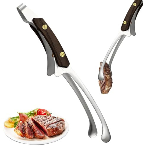 LERANXIN Pinzas Cocina Acero Inoxidable 25,5 cm, Diseño de Doble Pie Pinzas Barbacoa Plateado, Multifuncional Pinza para Cocinar, Pinza para Espaguetis con Mango de Madera, para Asadores, Exteriores